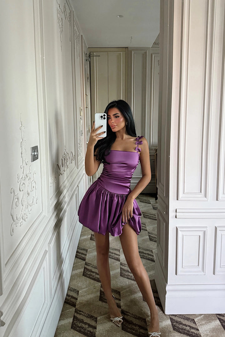 EYY Women Purple Cecilia Strap Mini Balloon Dress with Bow Detail - San Luis Río Colorado
