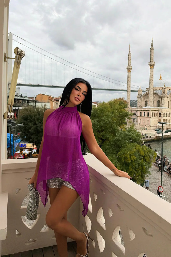 EYY Women Purple Tulle-Detail Crop Top - Bilbao