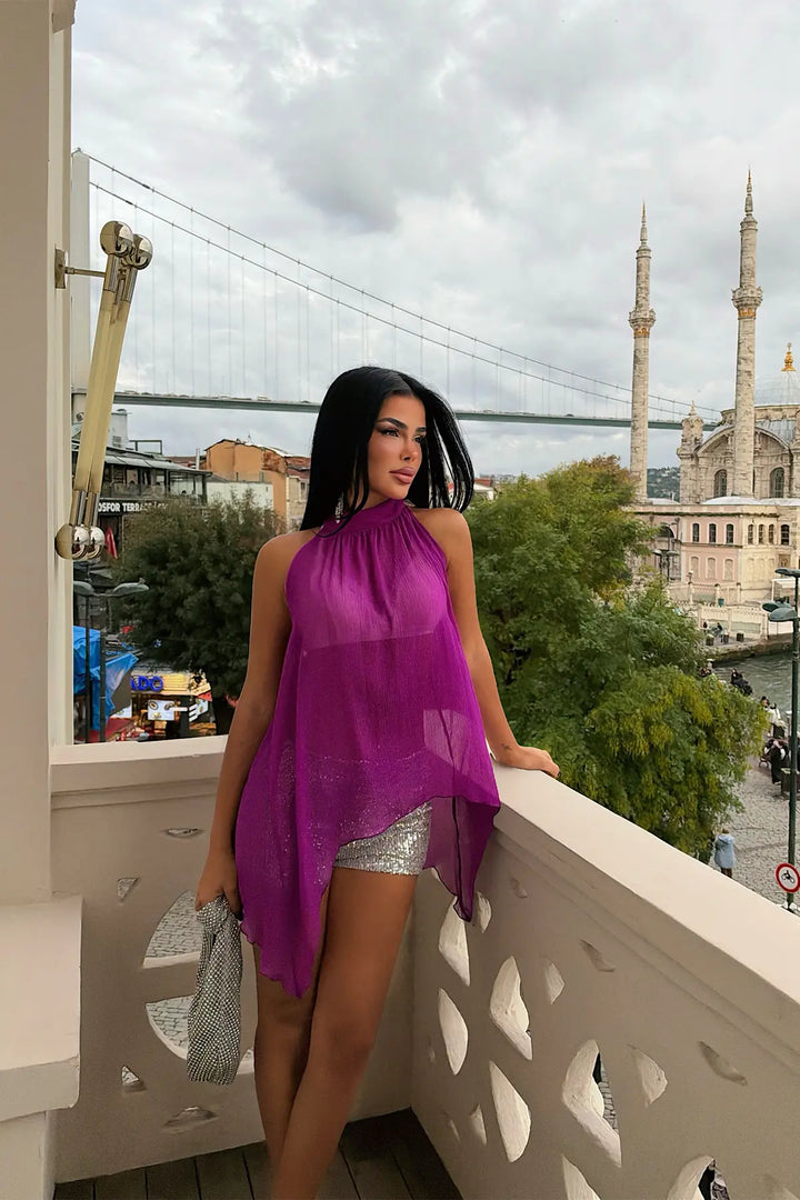 EYY Women Purple Tulle-Detail Crop Top - Bilbao