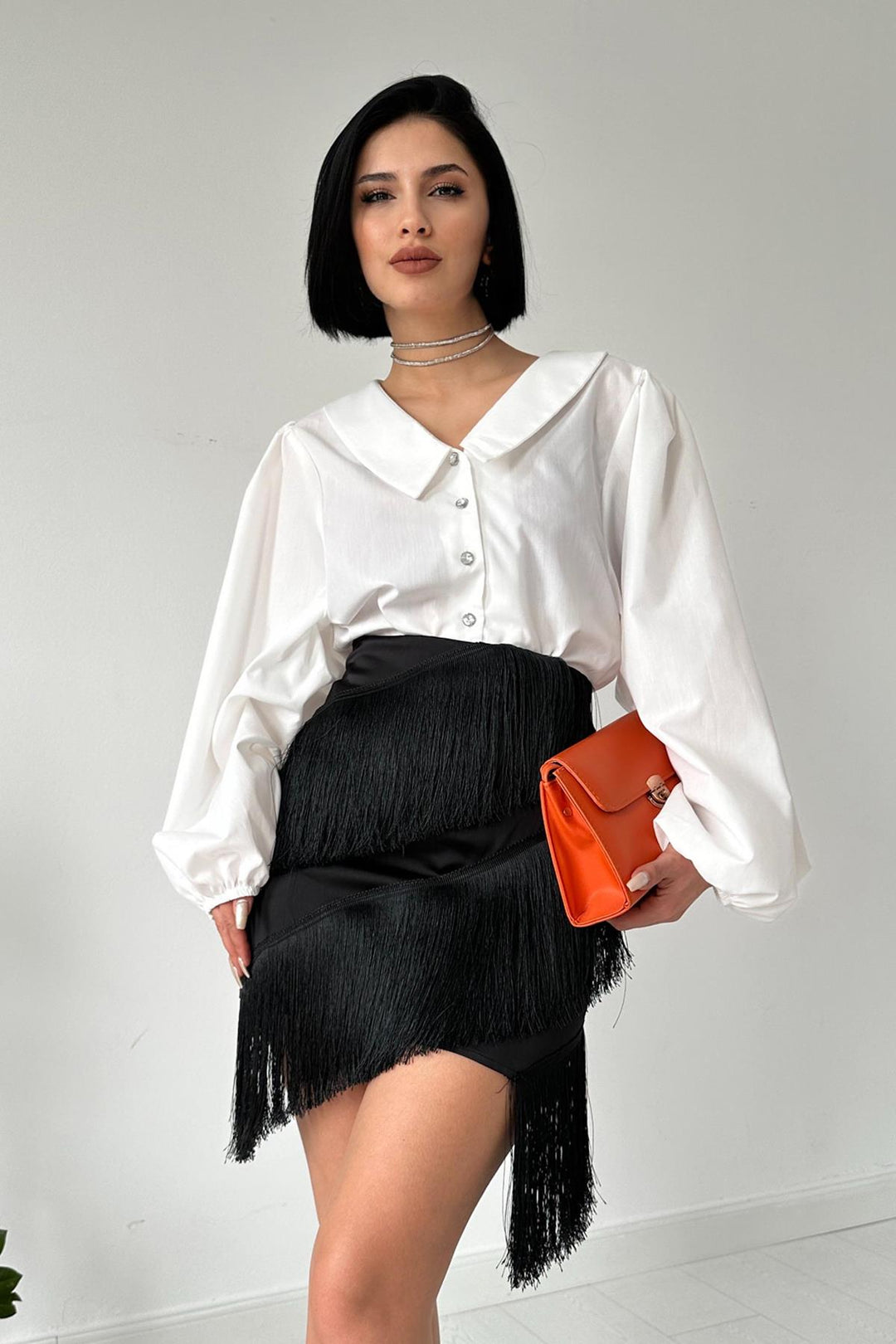 ELS Tasseled Satin Skirt - Black - Waalwijk