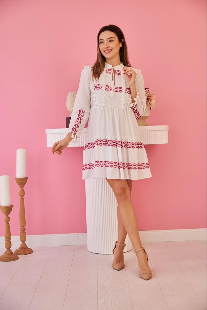 ELS Tasseled and Patterned Dress - White - College Station