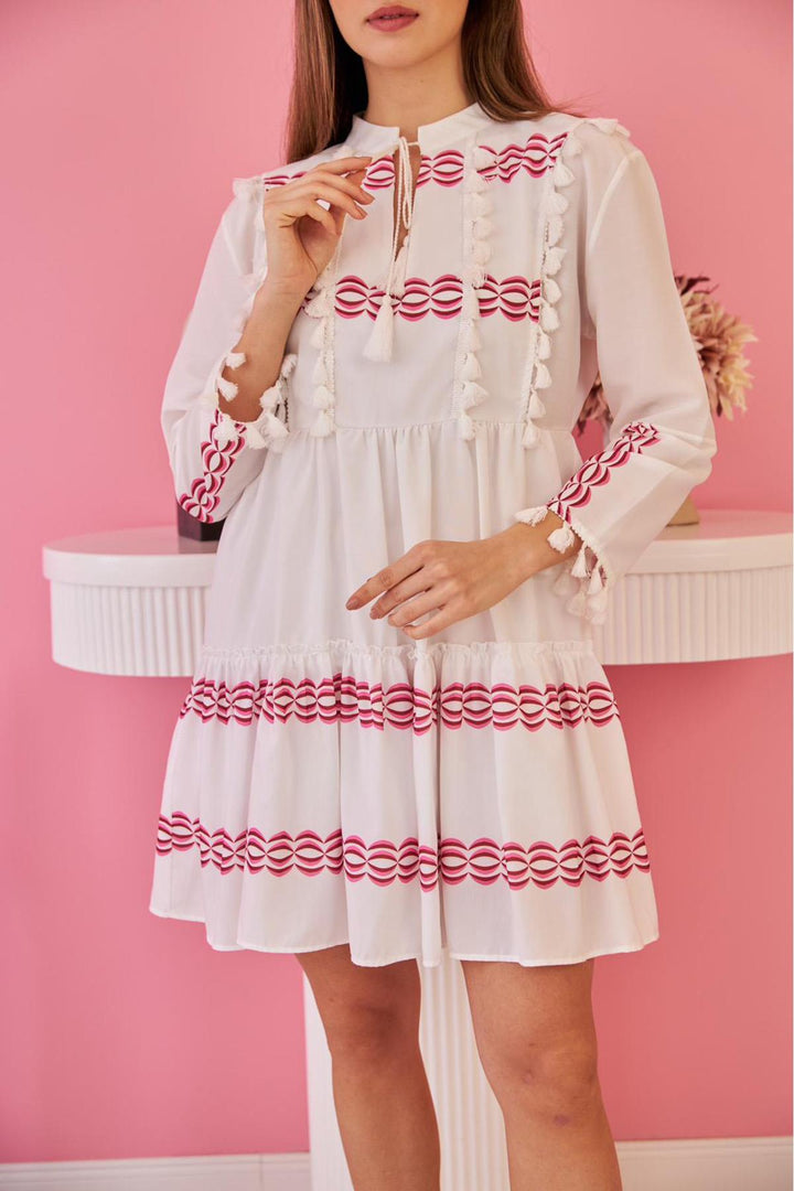 ELS Tasseled and Patterned Dress - White - College Station