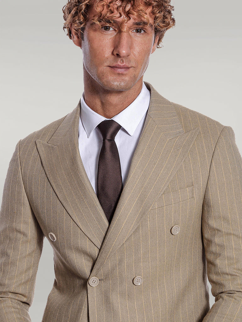 WSS Striped Double Breasted Cream Men Blazer  - Singen