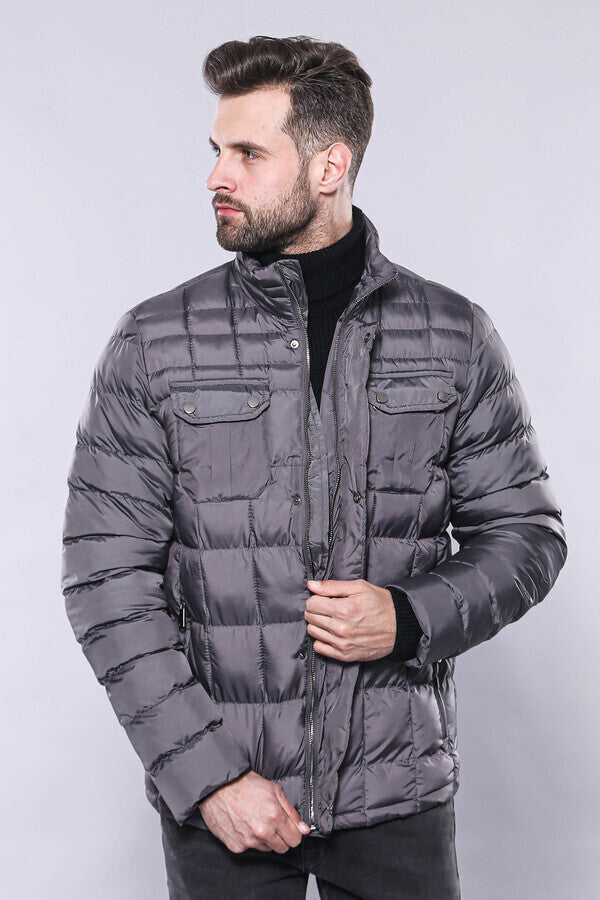 WSS Quilted Grey Men Winter Coat  - Tecámac