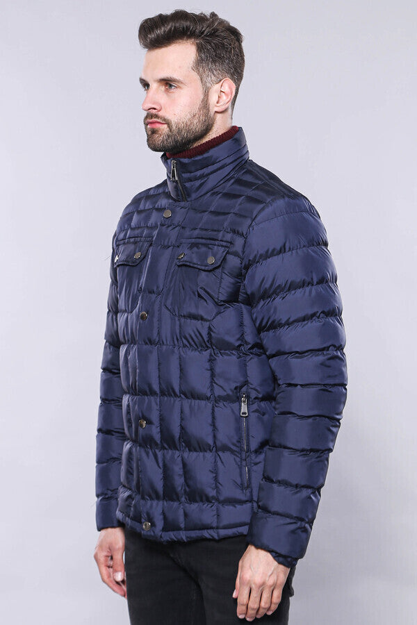 WSS Quilted Navy Blue Men Winter Coat  - Gresham