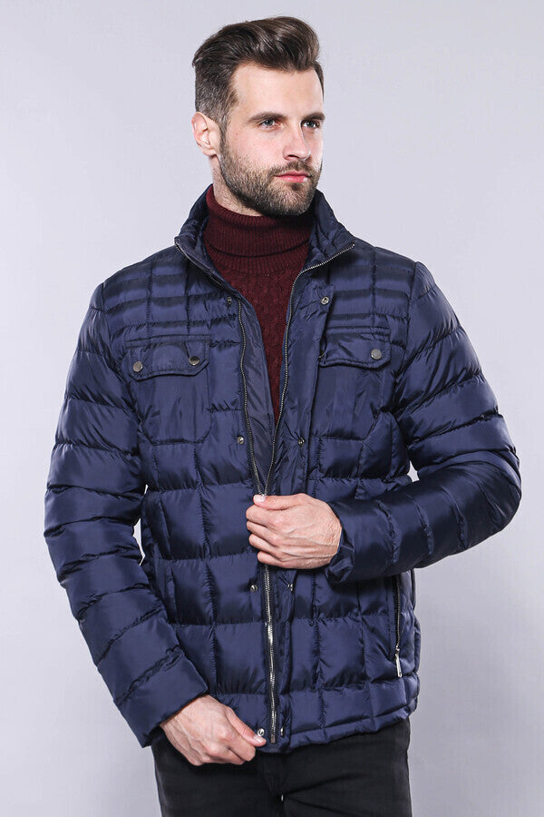 WSS Quilted Navy Blue Men Winter Coat  - Gresham