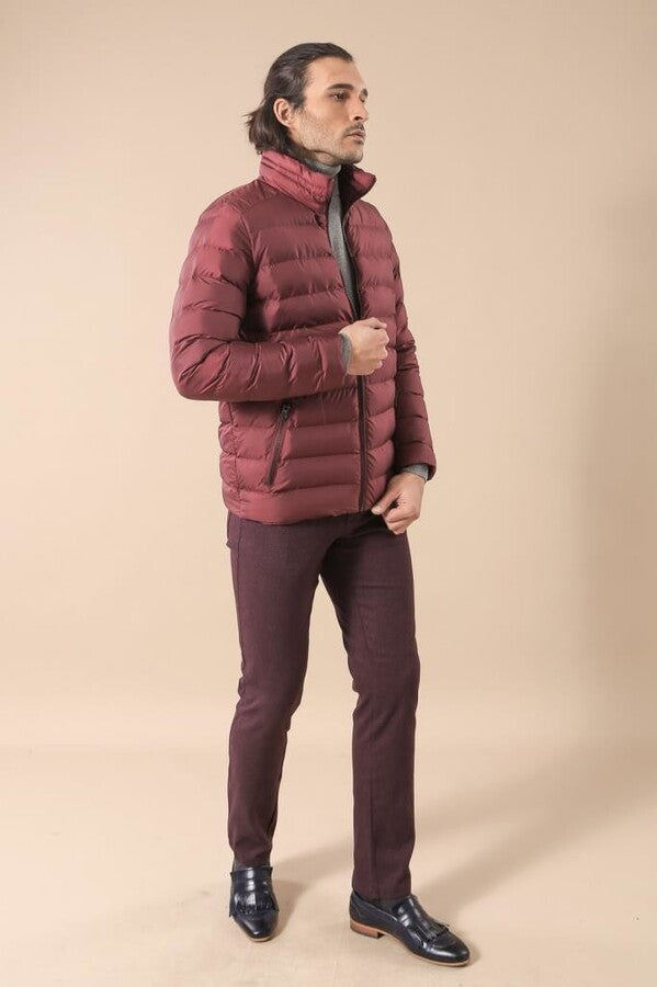 WSS Quilted Standing Collar 2 Pockets Short Men Down Coat  - Bitterfeld