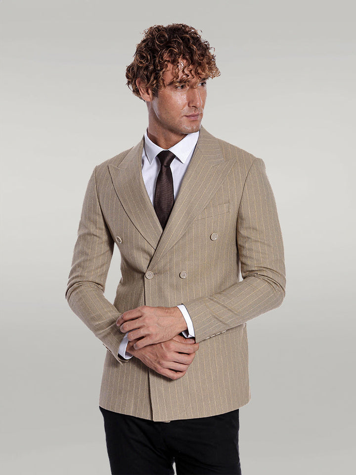 WSS Striped Double Breasted Cream Men Blazer  - Singen