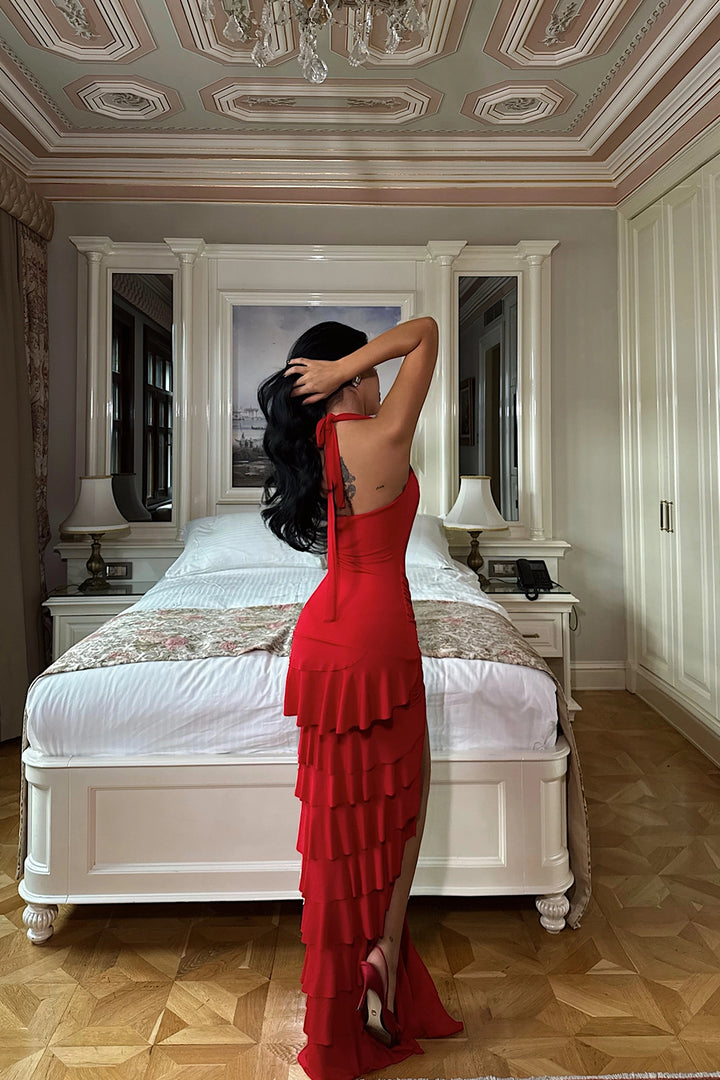 EYY Women Red Destiny Long Slit Dress - Walkden