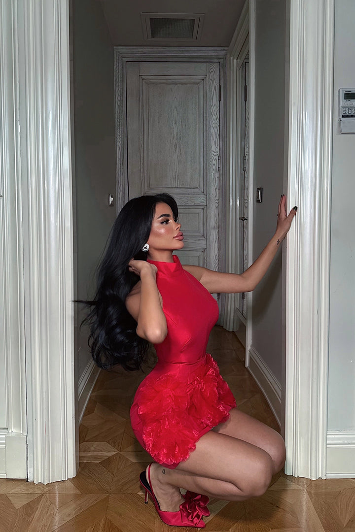 EYY Women Red Freyya Mini Dress with Rose Hem - Rende