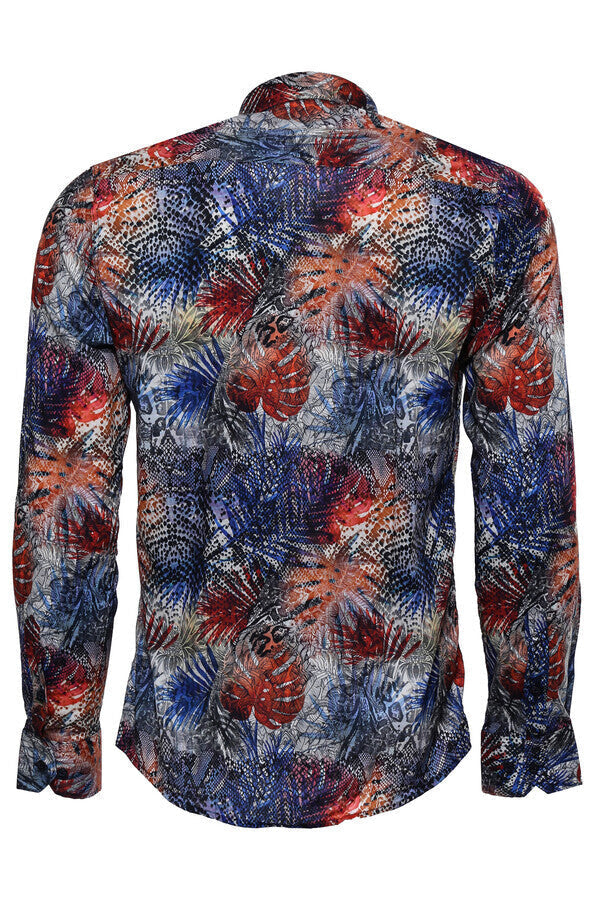 WSS Red Leaf Patterned Navy Blue Men Shirt  - La Crosse