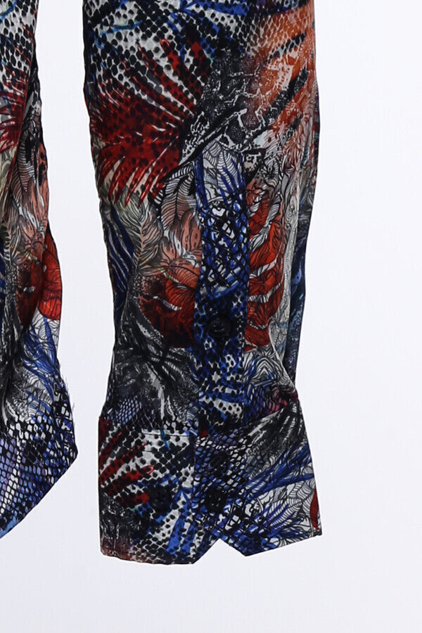WSS Red Leaf Patterned Navy Blue Men Shirt  - La Crosse