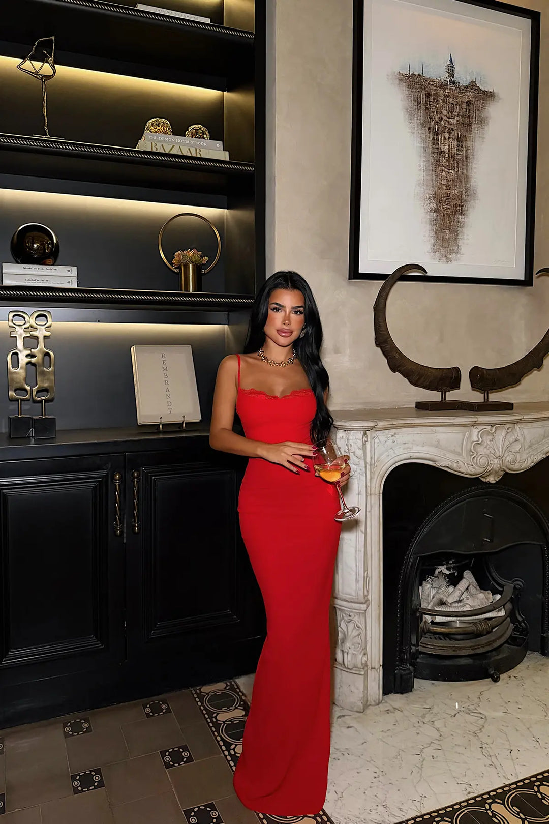 EYY Women Red Long Dress with Lace Detail - Thousand Oaks