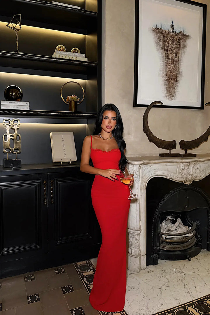 EYY Women Red Long Dress with Lace Detail - Thousand Oaks