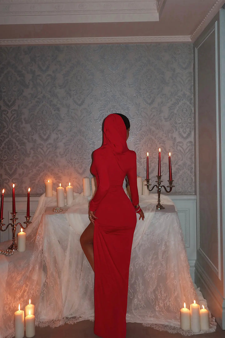 EYY Women Red Long Sleeve Hooded Dress - Pittsburgh