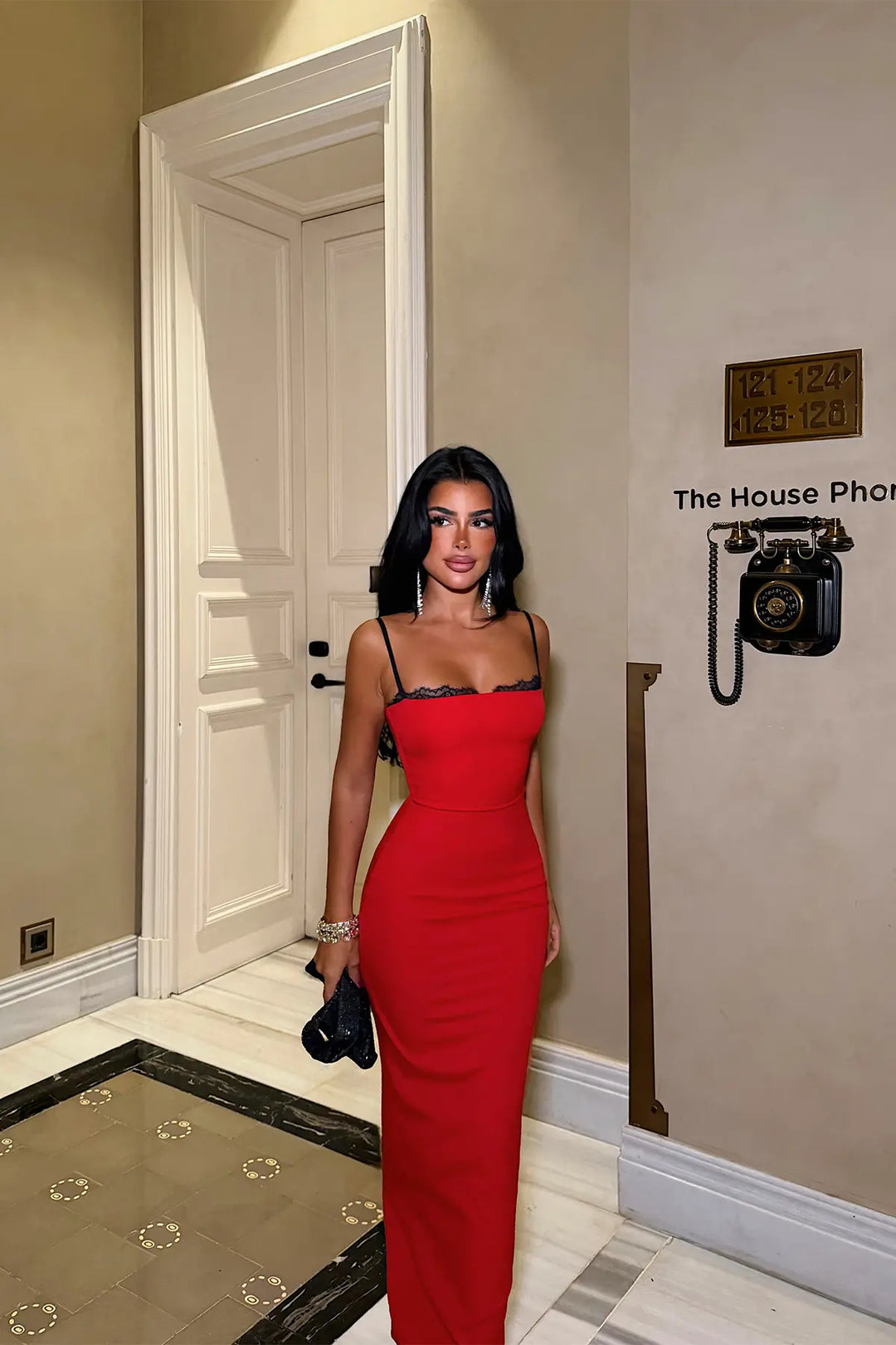 EYY Women Red Midi Dress with Lace Detail - La Ciotat