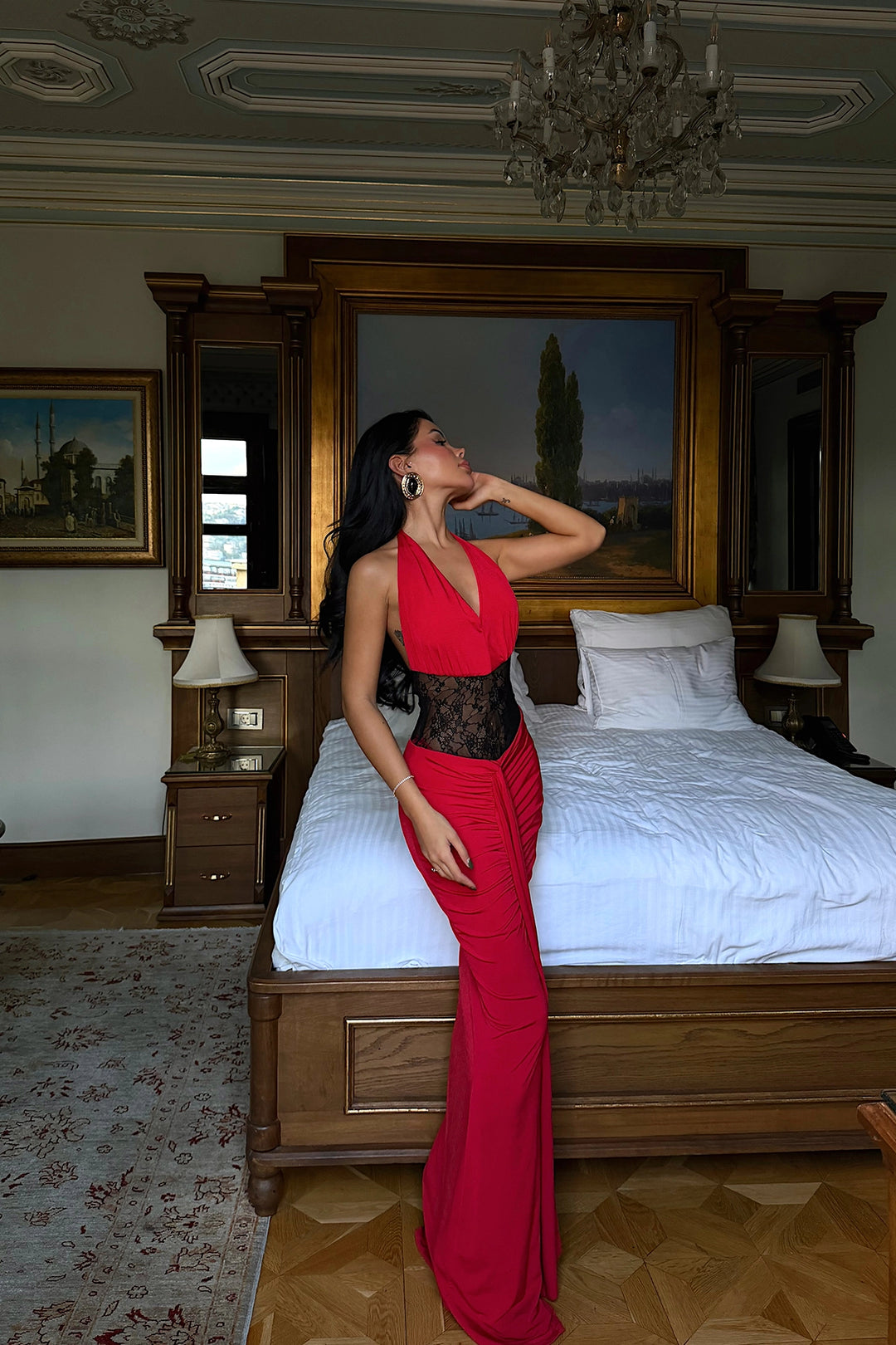 EYY Women Red Nutty Lace Detail Dress - Coatepec