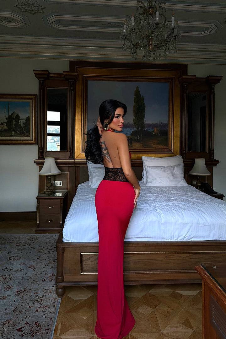 EYY Women Red Nutty Lace Detail Dress - Coatepec