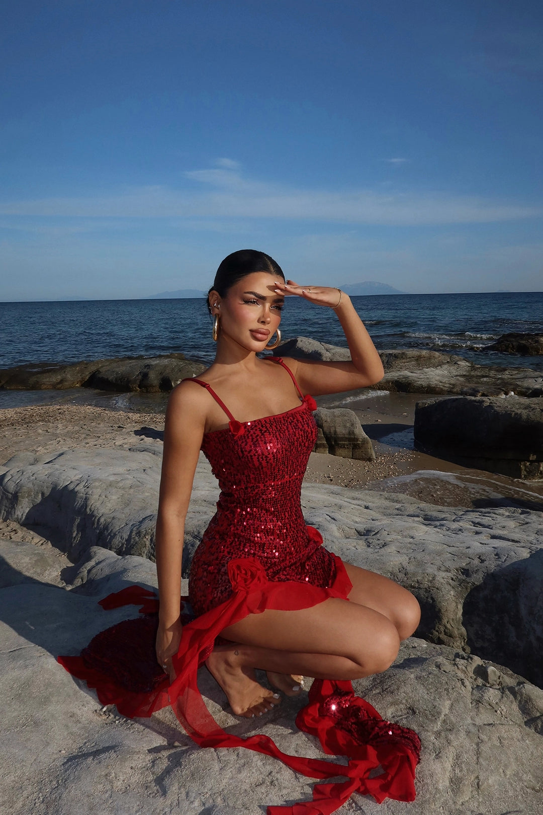 EYY Women Red Paxton Sequined Long Slit Dress - Penfield