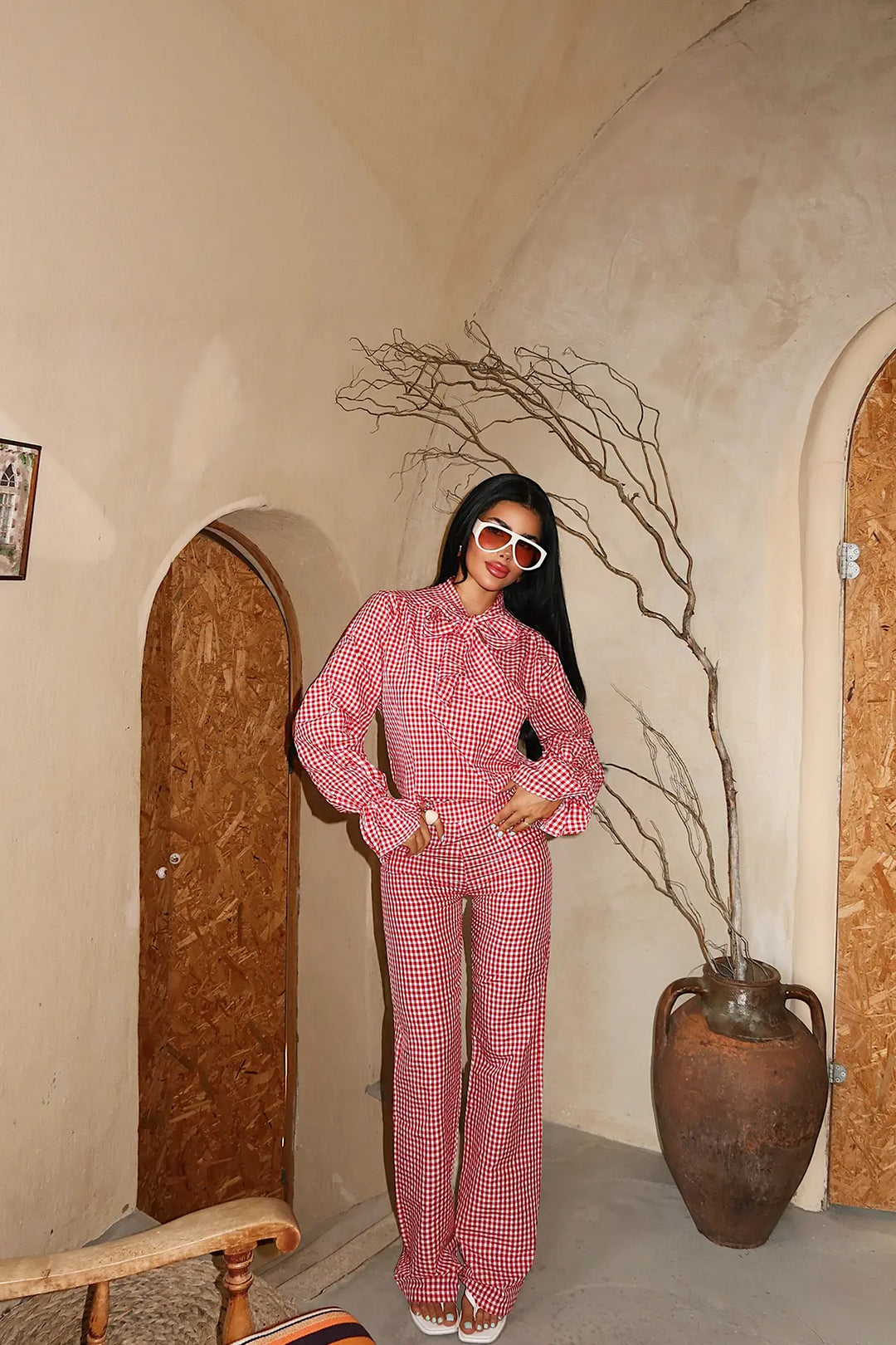 EYY Women Red Plaid Pants Set - Wichita