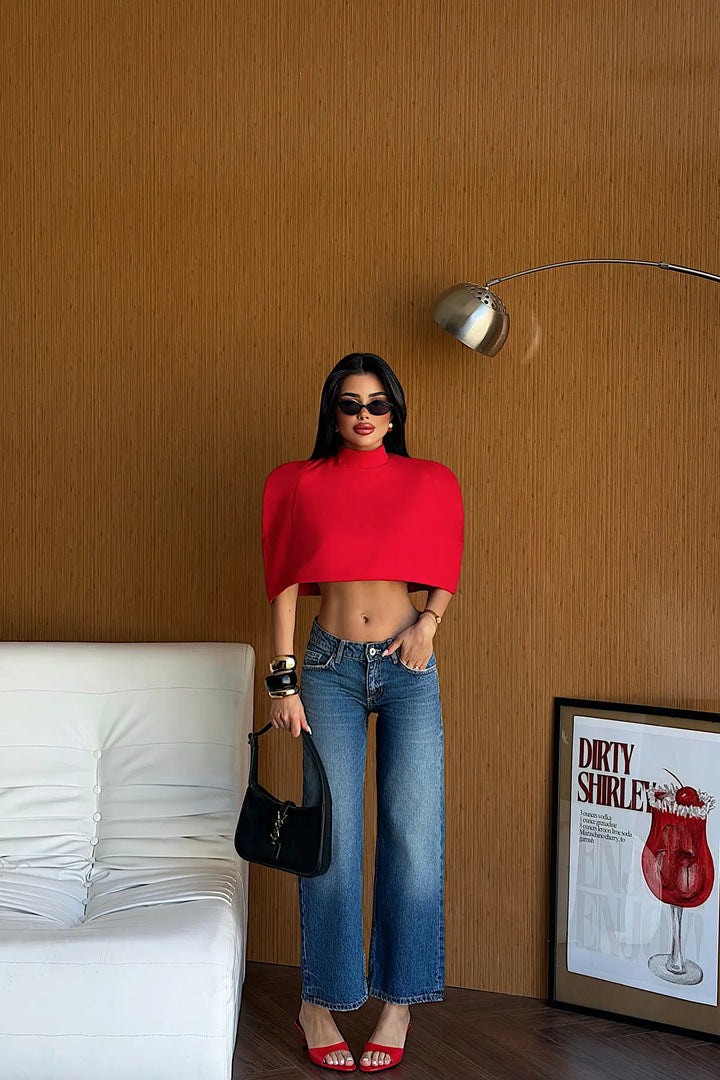 EYY Women Red Zipper Detail Crop Top - Northglenn
