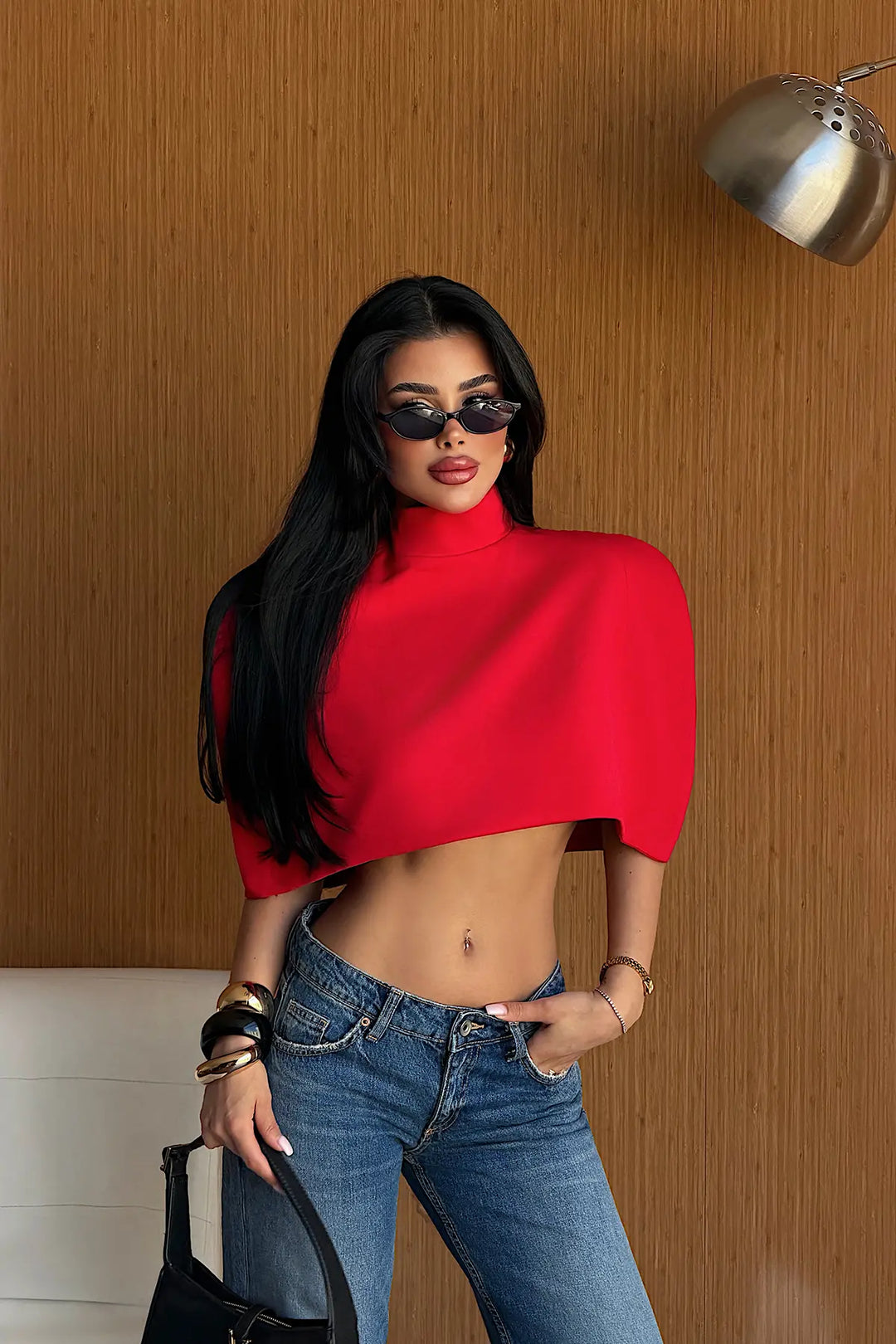 EYY Women Red Zipper Detail Crop Top - Northglenn