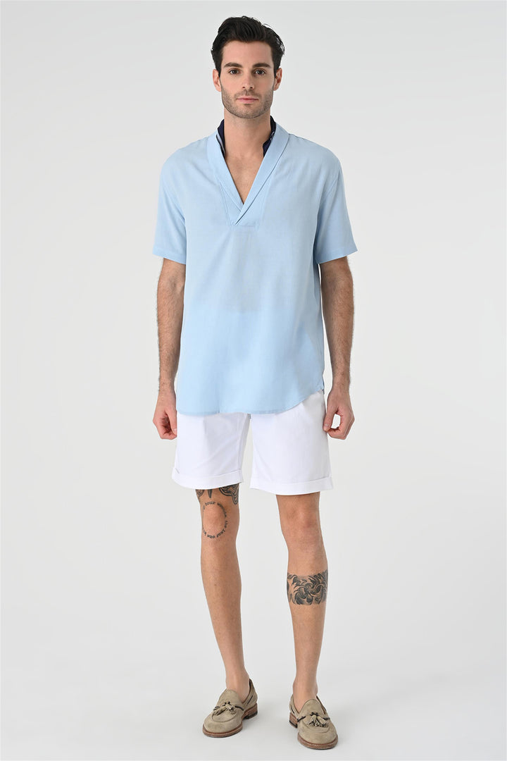 ANT Relax Fit Shawl Collar Short Sleeve Men's Shirt - Burbank