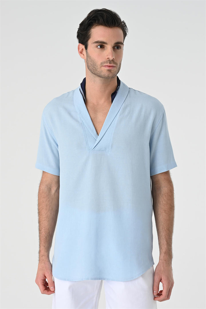 ANT Relax Fit Shawl Collar Short Sleeve Men's Shirt - Burbank