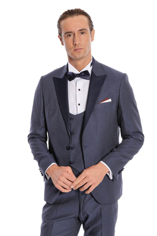 WSS Removable Lapel Vested Navy Blue Tuxedo  - Marlboro