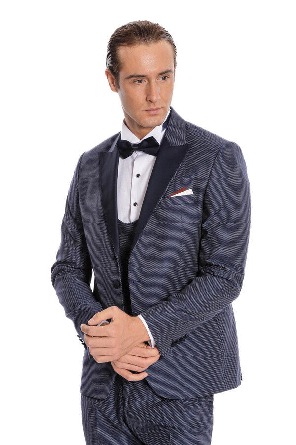 WSS Removable Lapel Vested Navy Blue Tuxedo  - Marlboro