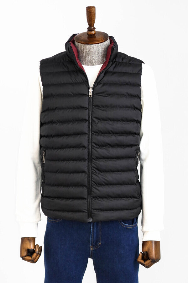 WSS Reversible Quilted Standing Collar Black Men Down Vest  - Singen