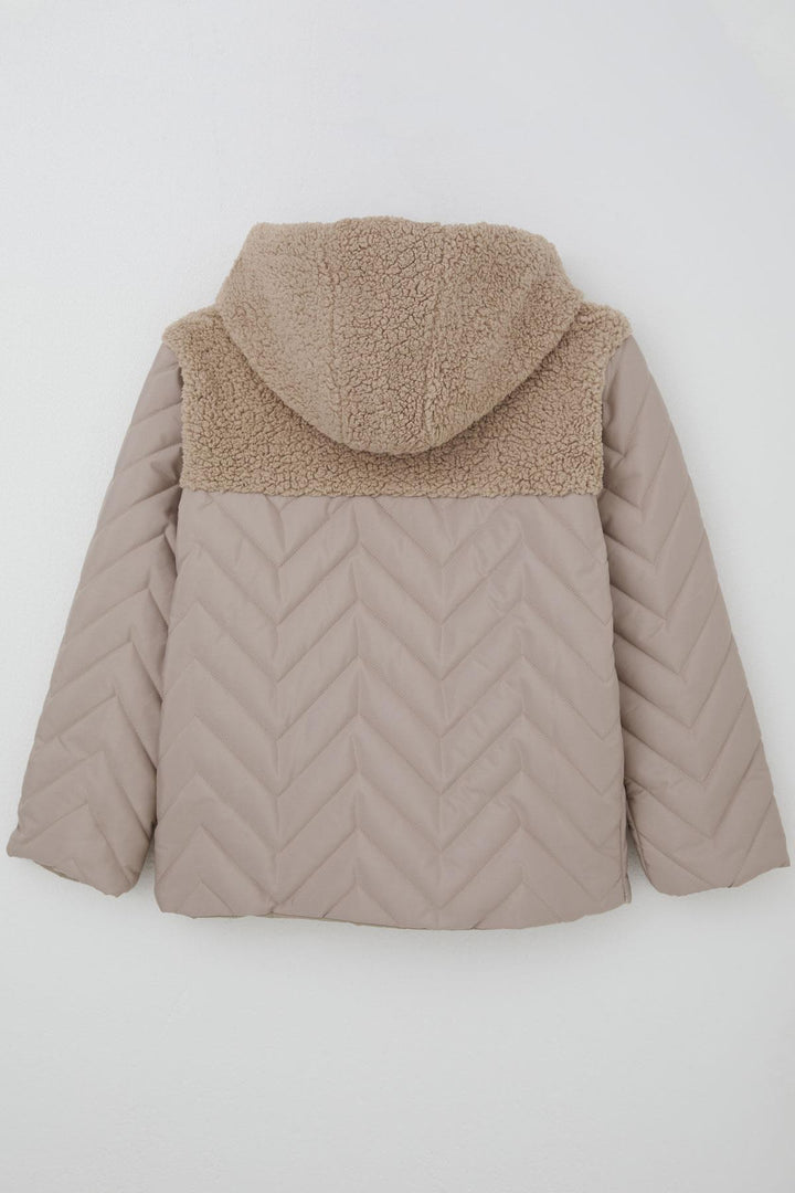 BRE Reycan Boy's Quilted Jacket with Zipper Plush Detail 5-8 Years, Stone - Whittier