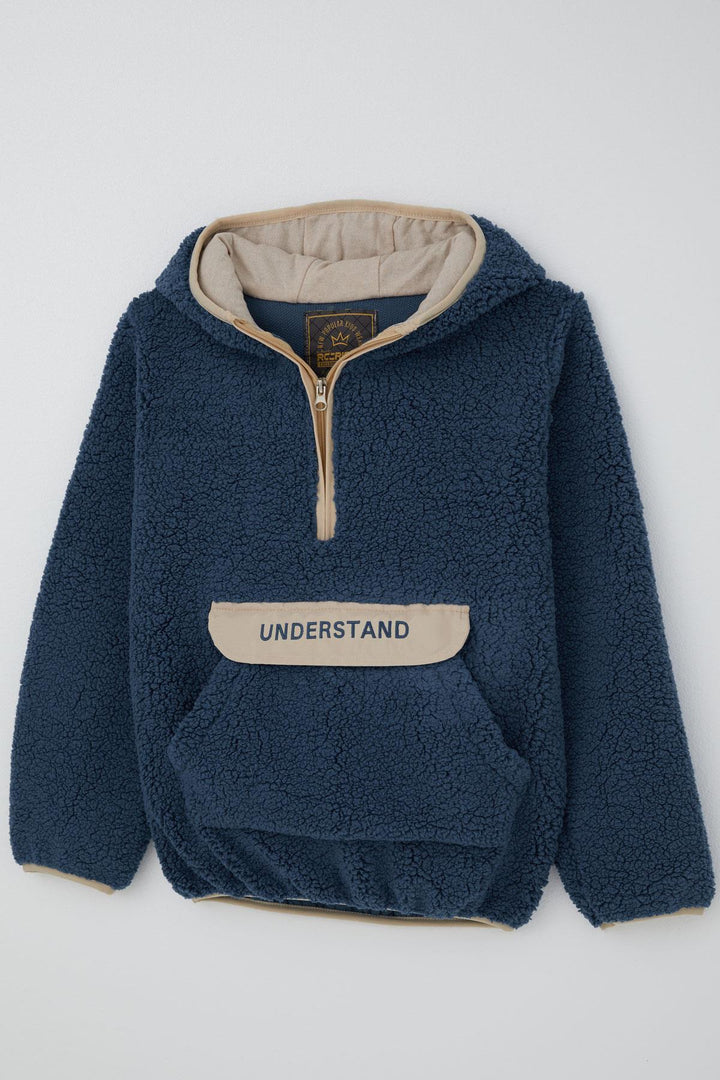 BRE Reycan Erkek Çocuk Peluş Sweatshirt Kapüşonlu Kanguru Cepli 5-8 Yaş, İndigo - Midlothian