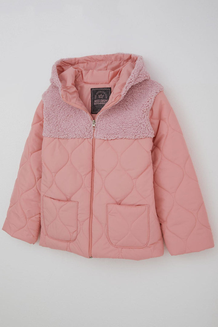 BRE Reycan Girl Child Quilted Jacket with Zipper Plush Detailed 5-8 Years, Salmon - Fond du Lac