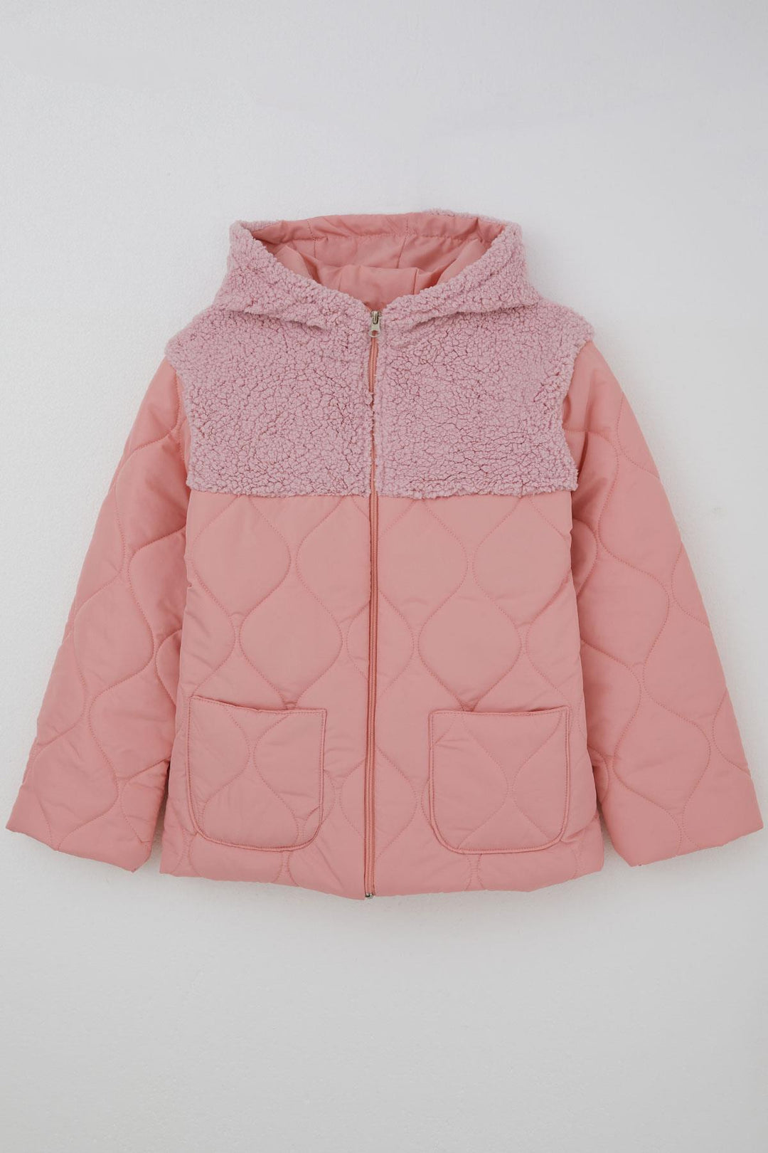 BRE Reycan Girl Child Quilted Jacket with Zipper Plush Detailed 5-8 Years, Salmon - Fond du Lac