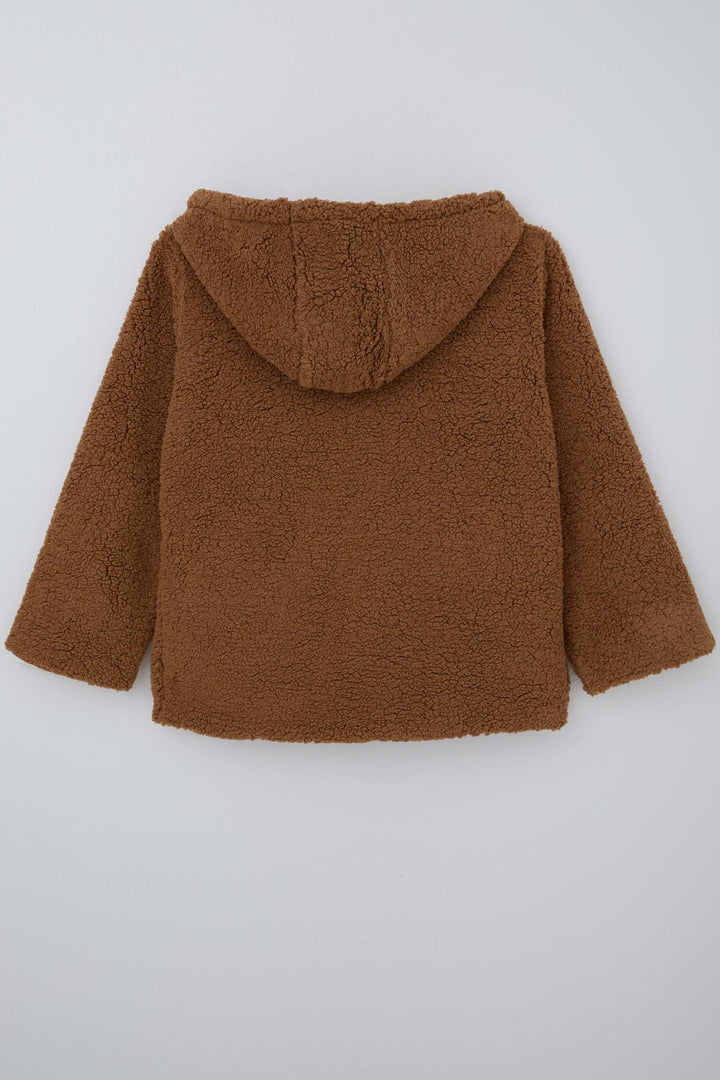 BRE Reycan Kız Çocuk Peluş Mont Kapüşonlu Fermuarlı 5-8 Yaş, Kahverengi - Bountiful