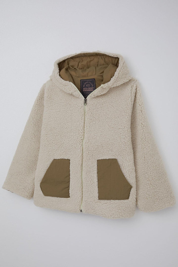 BRE Reycan Girl Child Plush Jacket with Hood and Zipper 5-8 Years, Stone - Maple Ridge