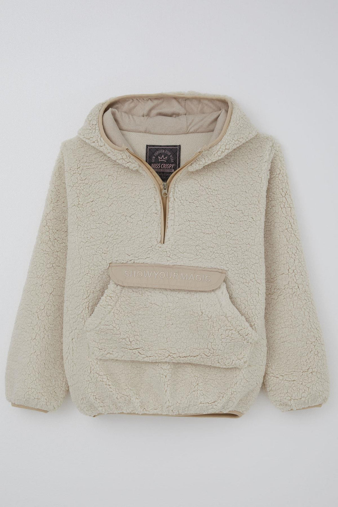BRE Reycan Girl Plush Sweatshirt with Hoodie Kangaroo Pocket 5-8 Years, Stone - Valle de Bravo