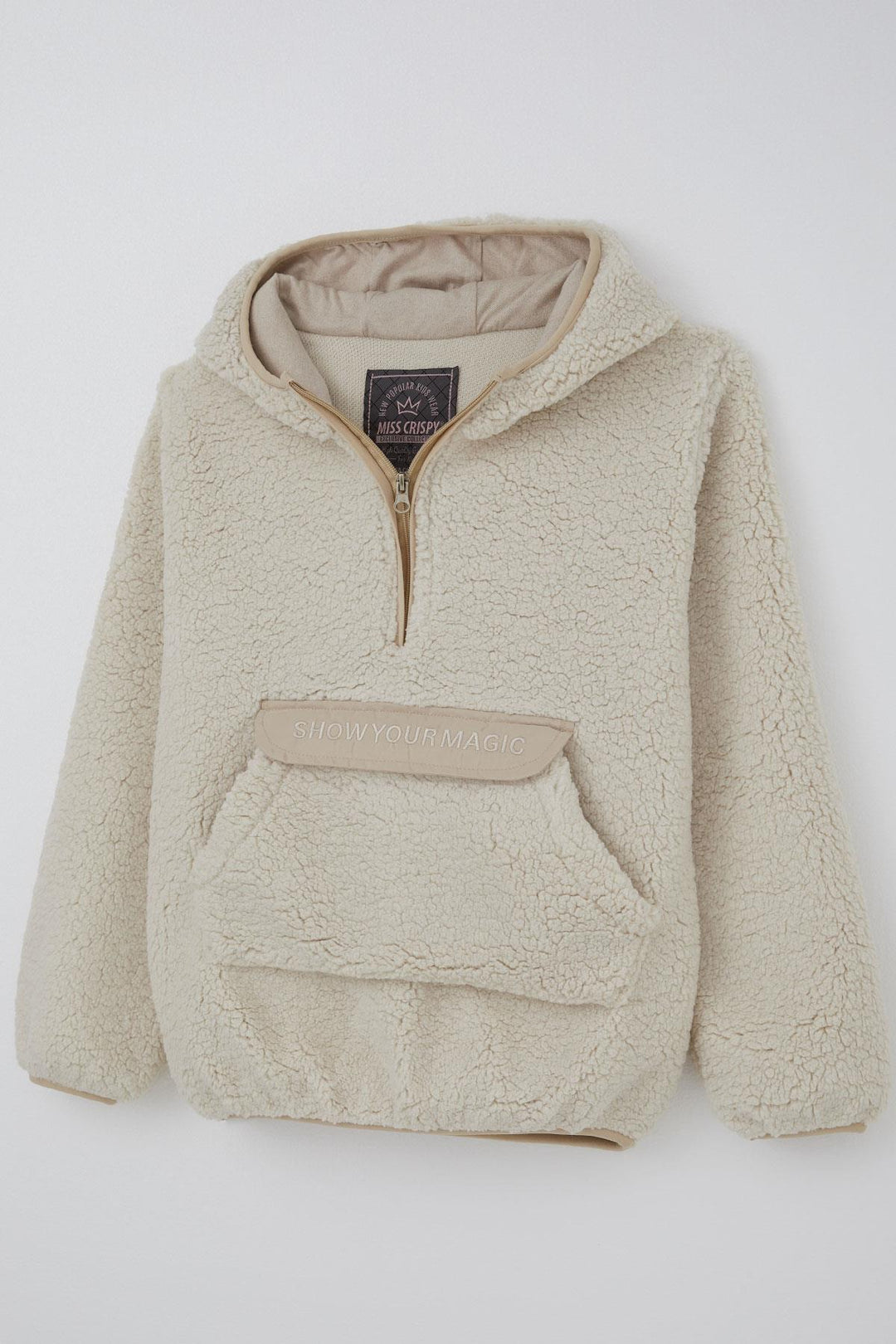 BRE Reycan Girl Plush Sweatshirt with Hoodie Kangaroo Pocket 5-8 Years, Stone - Auckland