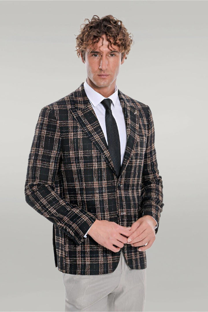 WSS Plaid Slim Fit Black Men Blazer  - Apatzingan de la Constitucion