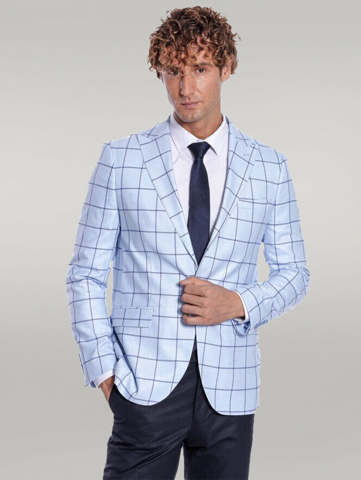WSS Plaid Slim Fit Light Blue Men Blazer  - Singen