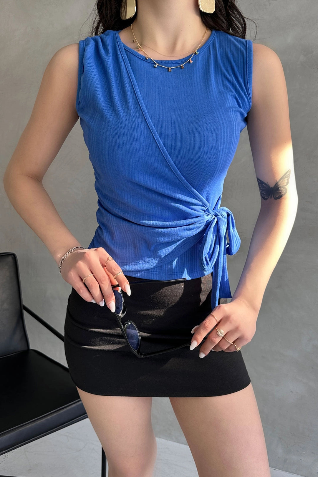 Sleeveless Front Tie Wrap Blouse BCDF-252180 - Erkrath