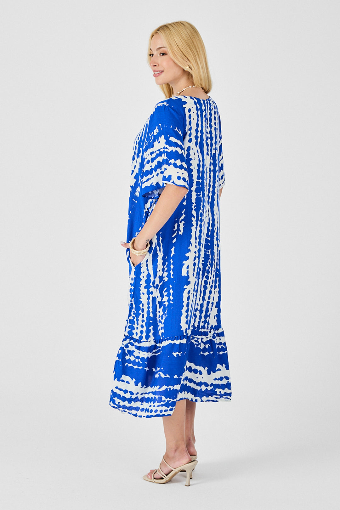Saks Batik Pattern V-Neck Skirt Ruffled Oversized Dress BCVL-254023 - Uxbridge