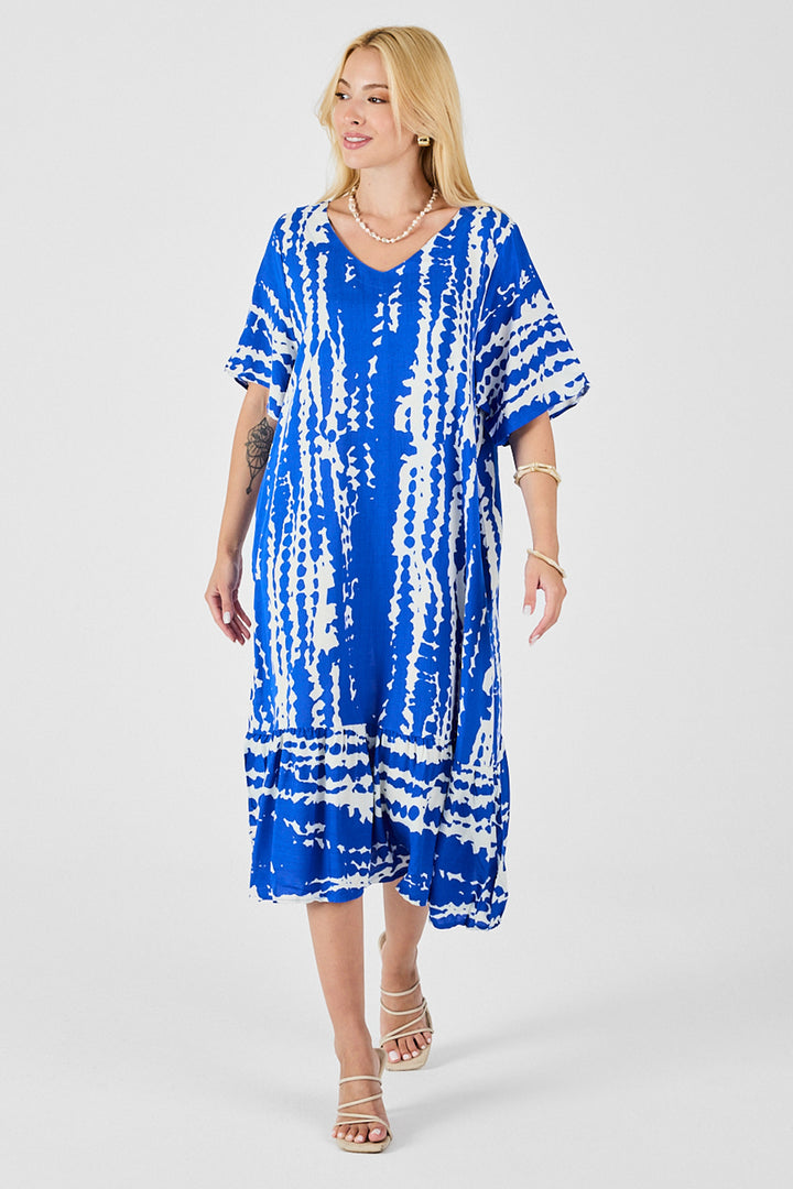 Saks Batik Pattern V-Neck Skirt Ruffled Oversized Dress BCVL-254023 - Uxbridge