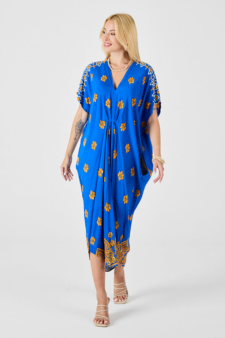 Saks Patterned V-Neck Loose Fit Kaftan Dress BCVL-254024 - Vlissingen