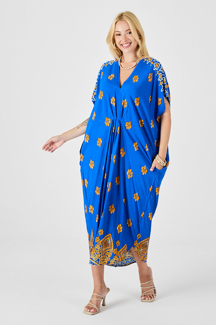 Saks Patterned V-Neck Loose Fit Kaftan Dress BCVL-254024 - Vlissingen
