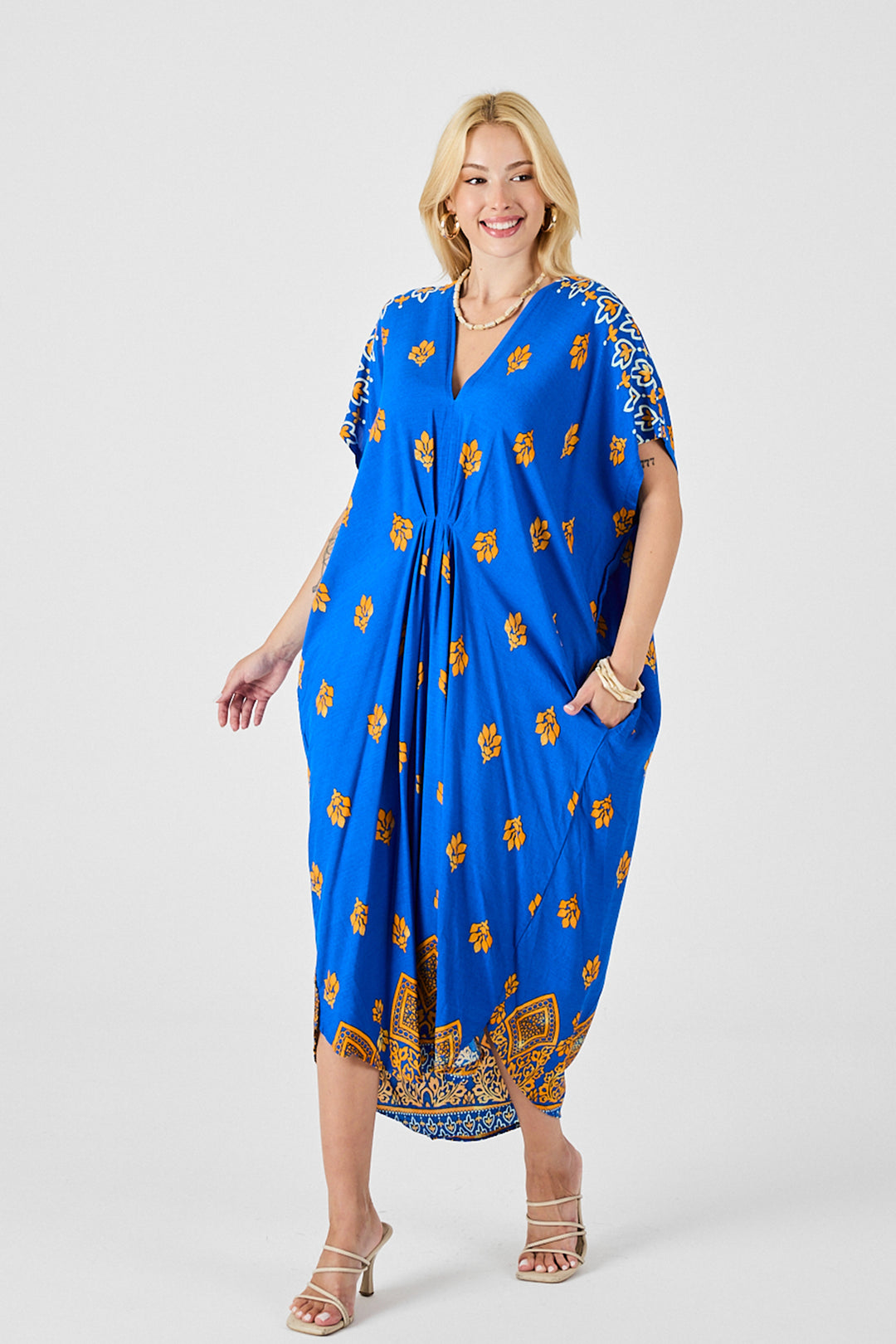 Saks Patterned V-Neck Loose Fit Kaftan Dress BCVL-254024 - Vlissingen