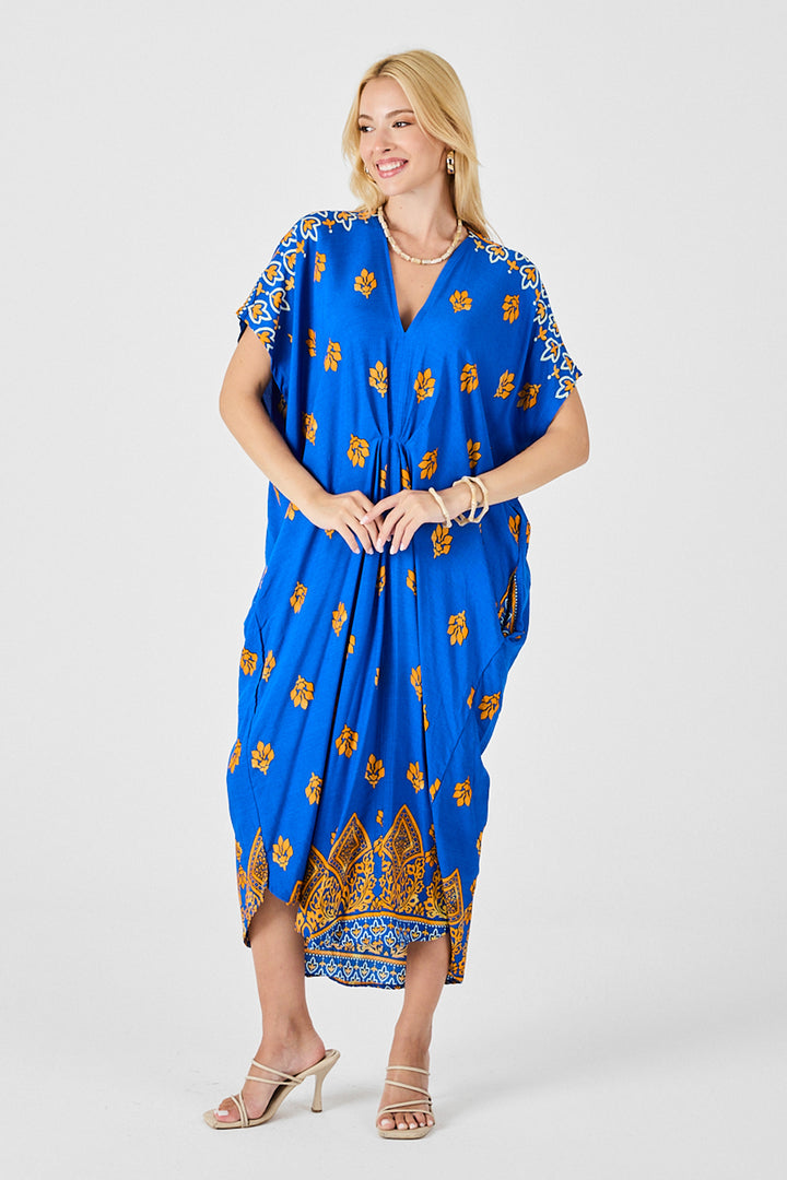 Saks Patterned V-Neck Loose Fit Kaftan Dress BCVL-254024 - Vlissingen