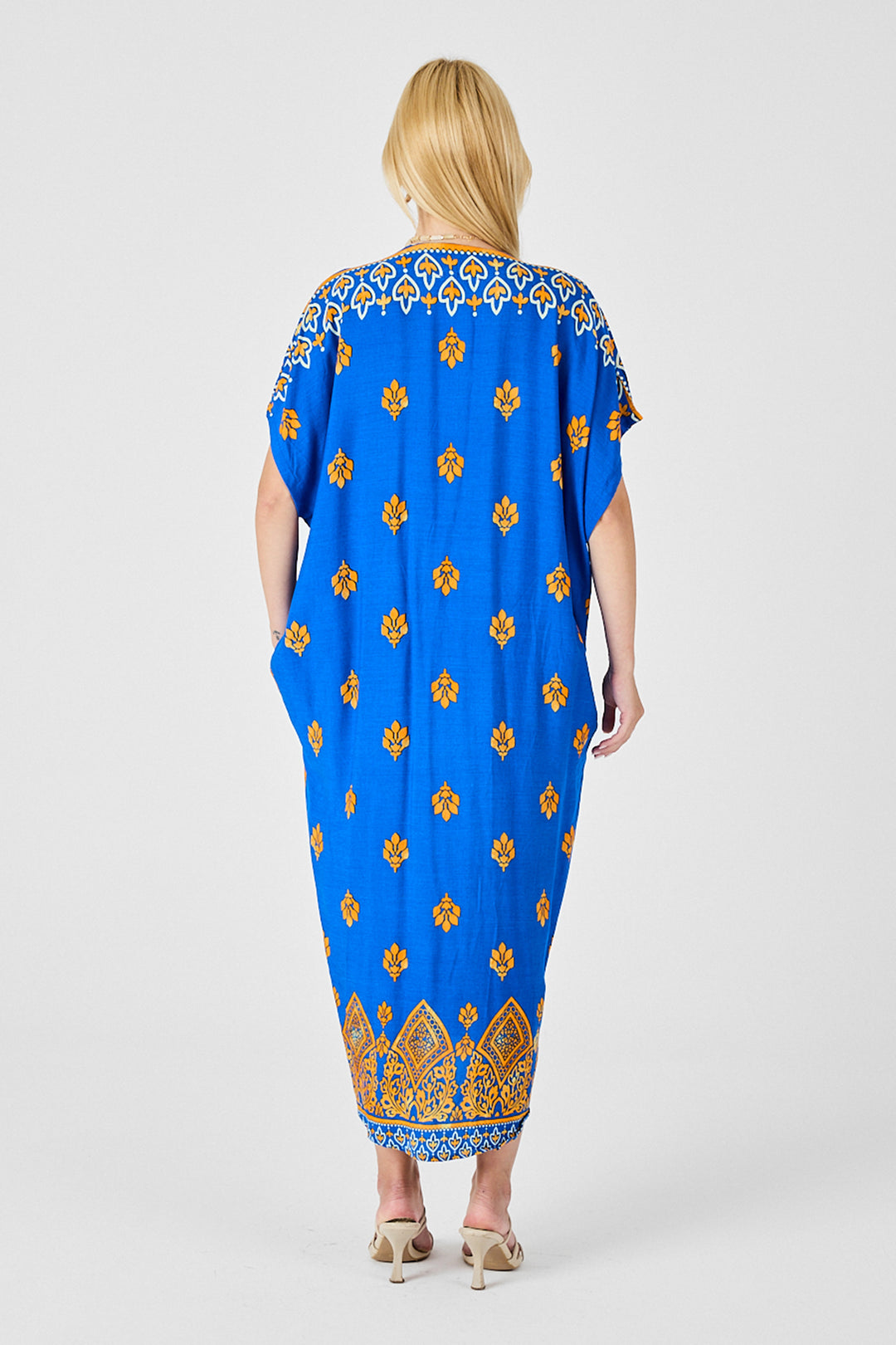 Saks Patterned V-Neck Loose Fit Kaftan Dress BCVL-254024 - Vlissingen