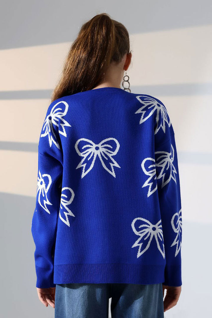 Saks Bow Patterned Sweater BCES-252045 - Argenteuil